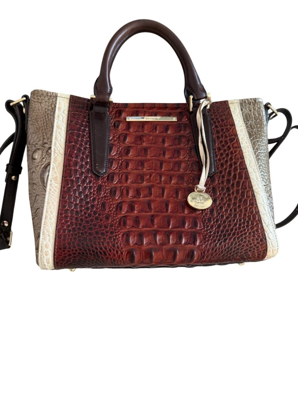 Brahmin Womens Arno Pecan Azuma Multi-toned Handbag Medium Croc-embossed Leather